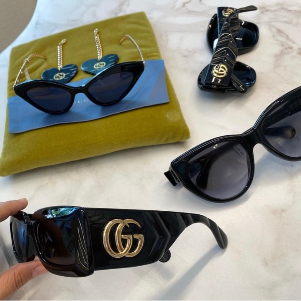 New - Gucci Black Gray Gg0811s 001 Logo Rectangle Unisex Sunglasses - Picture 3 of 17